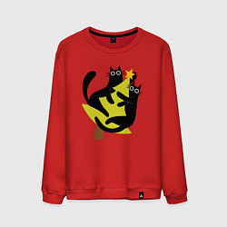 Свитшот хлопковый мужской Черные коты на елке, цвет: красный