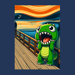 Свитшот хлопковый мужской Динозаврик кричит на картине Эдварда Мунка - мем и, цвет: тёмно-синий — фото 2