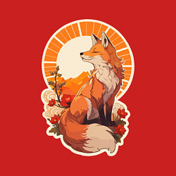 Свитшот хлопковый мужской Лиса и солнце в японском стиле, цвет: красный — фото 2