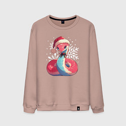 Свитшот хлопковый мужской Красная змея с снежинками, цвет: пыльно-розовый