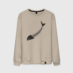 Свитшот хлопковый мужской Рыбный скелет, цвет: миндальный