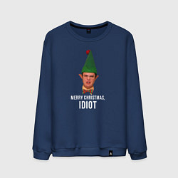 Свитшот хлопковый мужской Merry Christmas idiot, цвет: тёмно-синий