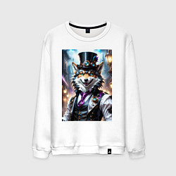 Свитшот хлопковый мужской Стимпанк волк, цвет: белый