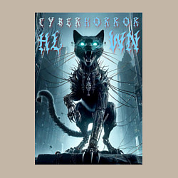 Свитшот хлопковый мужской Cyber black cat - halloween horror fantasy, цвет: миндальный — фото 2