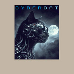 Свитшот хлопковый мужской Cyber black cat - ai art fantasy, цвет: миндальный — фото 2