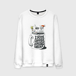 Свитшот хлопковый мужской Coffee Christmas Skeleton, цвет: белый