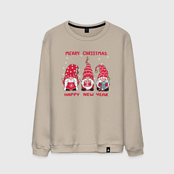 Свитшот хлопковый мужской Christmas Gnomes, цвет: миндальный