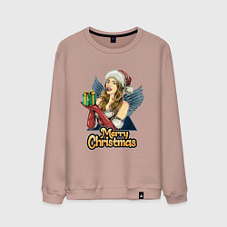 Свитшот хлопковый мужской Снегурочка с подарком, цвет: пыльно-розовый