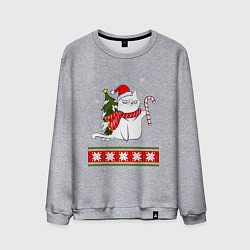 Свитшот хлопковый мужской New year cat with candy, цвет: меланж