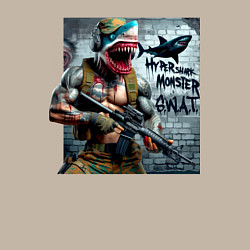 Свитшот хлопковый мужской Hyper shark monster swat - ai art fantasy, цвет: миндальный — фото 2
