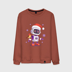 Свитшот хлопковый мужской Робот и снежинки, цвет: кирпичный
