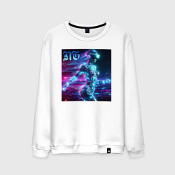 Свитшот хлопковый мужской Neon cyber girl - ai art, цвет: белый