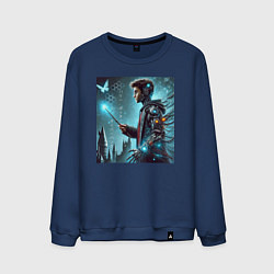 Мужской свитшот Harry Potter with a magic wand - cyberpunk