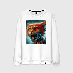 Мужской свитшот Super cyber red cat - ai art fantasy