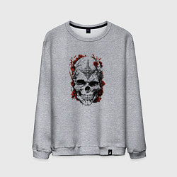 Мужской свитшот Череп с красными цветами