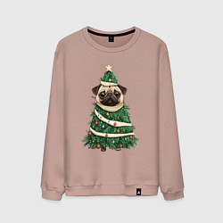 Мужской свитшот Новогодняя елка мопс