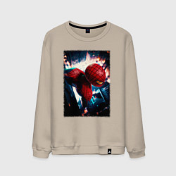 Свитшот хлопковый мужской Человек паук над ночным городом, цвет: миндальный