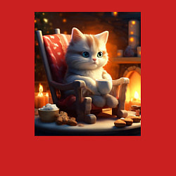 Свитшот хлопковый мужской Уютный кот у камина с чашкой какао, цвет: красный — фото 2