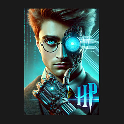 Свитшот хлопковый мужской Cyber Harry Potter - ai art neon fantasy, цвет: черный — фото 2