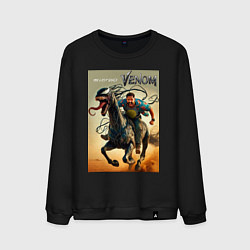 Свитшот хлопковый мужской Eddie rides a symbiote horse - Venom 3, цвет: черный