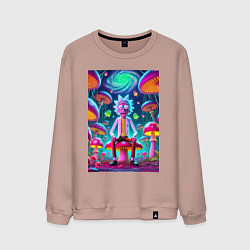 Свитшот хлопковый мужской Рик среди неоновых грибов - нейроарт фантазия, цвет: пыльно-розовый
