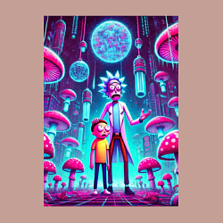 Свитшот хлопковый мужской Rick and Morty among neon mushrooms - ai art fanta, цвет: пыльно-розовый — фото 2