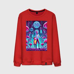 Свитшот хлопковый мужской Rick and Morty among neon mushrooms - ai art fanta, цвет: красный