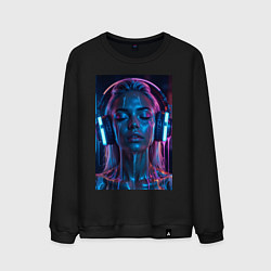 Мужской свитшот Девушка с наушниками в неоне