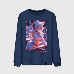 Свитшот хлопковый мужской Лиса диджей в клубе, цвет: тёмно-синий