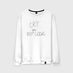 Свитшот хлопковый мужской Cry and keep going, цвет: белый