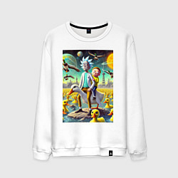 Мужской свитшот Рик и Морти сидят на утке на одноимённой планете