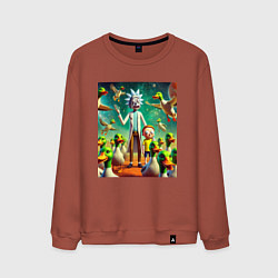 Свитшот хлопковый мужской Рик и Морти среди уток - нейроарт, цвет: кирпичный