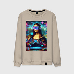 Мужской свитшот Mona Lisa is an avid gamer - cyberpunk