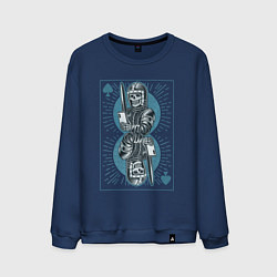 Свитшот хлопковый мужской Игральная карта со скелетом рыцарем, цвет: тёмно-синий