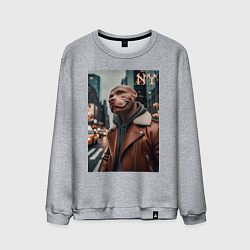 Свитшот хлопковый мужской Чувак питбуль смотрящий Нью-Йорка - нейроарт, цвет: меланж