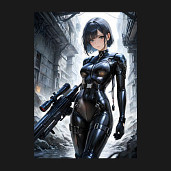 Свитшот хлопковый мужской Девушка в кожаном костюме со снайперской винтовкой, цвет: черный — фото 2