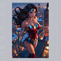 Свитшот хлопковый мужской Чудо-женщина на крыше с городским фоном, цвет: меланж — фото 2