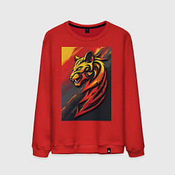 Свитшот хлопковый мужской Леопард в огненном вихре, цвет: красный