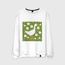 Свитшот хлопковый мужской Гусь в ромашках, цвет: белый