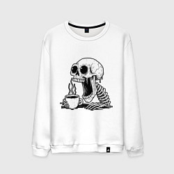 Свитшот хлопковый мужской Skeleton with coffee, цвет: белый