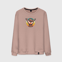 Свитшот хлопковый мужской Приветственный жест Шака или Джамбо, цвет: пыльно-розовый