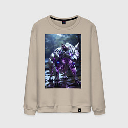 Свитшот хлопковый мужской Киборг лиса с неоновой подсветкой, цвет: миндальный