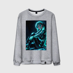 Свитшот хлопковый мужской Девушка киборг в стиле Cyberpunk, цвет: меланж