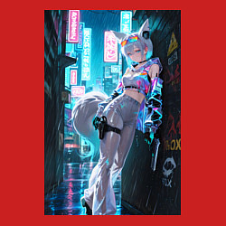 Свитшот хлопковый мужской Лиса наемник в стиле Cyberpunk, цвет: красный — фото 2