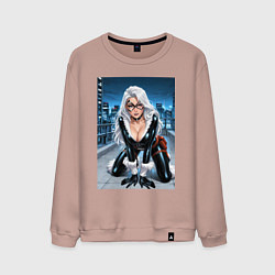 Свитшот хлопковый мужской Черная кошка на крыше небоскреба, цвет: пыльно-розовый