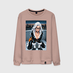 Свитшот хлопковый мужской Черная кошка на крыше небоскреба, цвет: пыльно-розовый