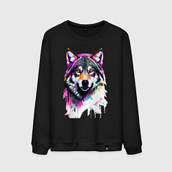 Свитшот хлопковый мужской Волчья морда - нейроарт, цвет: черный