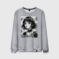 Мужской свитшот Аниме девушка портрет черно-белый
