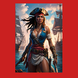 Свитшот хлопковый мужской Пиратка на фона флотилии кораблей, цвет: красный — фото 2