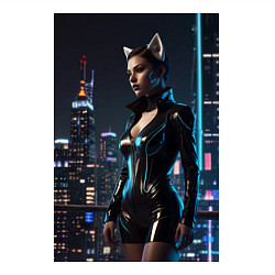 Свитшот хлопковый мужской Девушка с кошачьими ушами стоит на фоне небоскребо, цвет: белый — фото 2